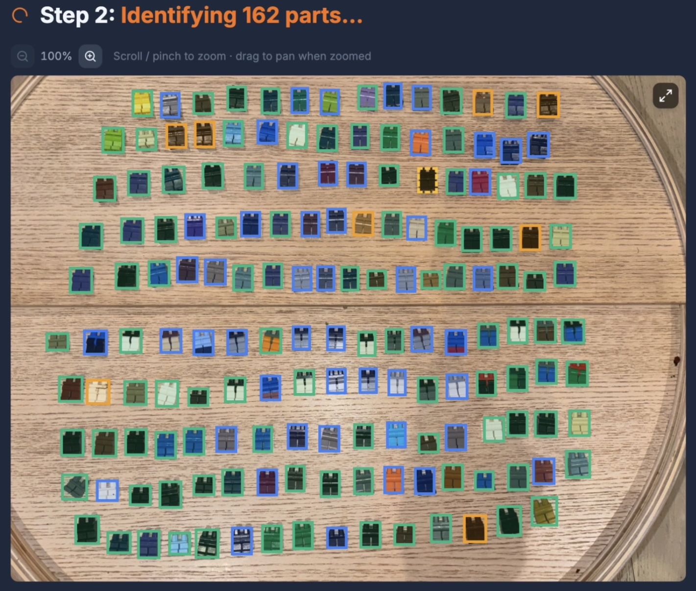 Bulk minifigure and parts identification from one photo